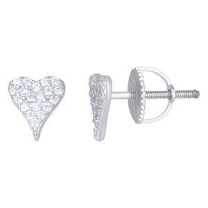 925 Sterling Silver Womens Cubic-Zirconia Heart Stud Earrings